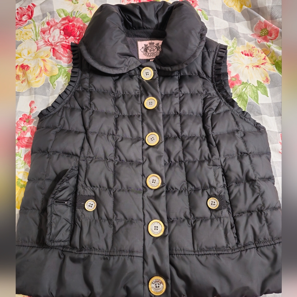 Juicy Couture Black Puffer Vest with Gold Buttons Size XL